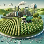 DALL·E 2024-11-07 19.17.54 - A highly realistic illustration in a modern industrial aesthetic representing GMO as part of a sustainable land management strategy. The scene include