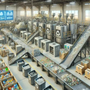 DALL·E 2024-11-14 21.11.37 - A highly realistic illustration depicting the process of plastic recycling in a modern facility. The scene should show advanced recycling machinery, i