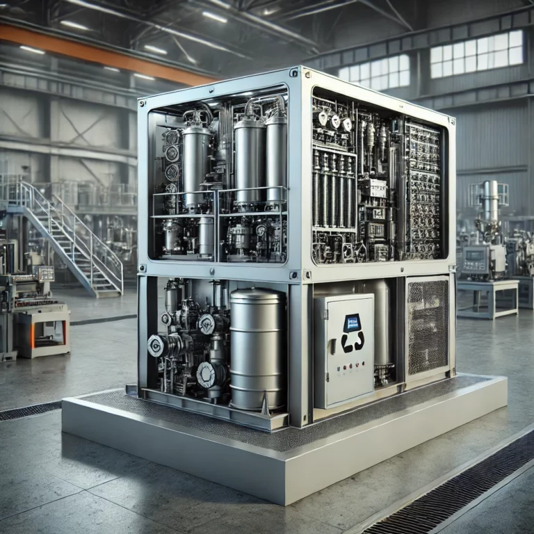 DALL·E 2024-11-15 19.05.18 - A highly realistic illustration of a single advanced emulsion recycling unit used in metalworking processes. The unit is compact and modern, featuring