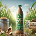 DALL·E 2024-11-21 03.41.41 - A highly realistic illustration of VeganBottle, an eco-friendly biodegradable bottle made from sugarcane by Lyspackaging. The scene features the bottl