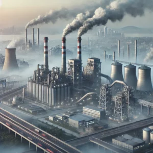 DALL·E 2024-11-24 07.08.45 - A realistic illustration depicting heavy industry as a source of air pollution. The scene shows a large industrial complex with chimneys emitting smok