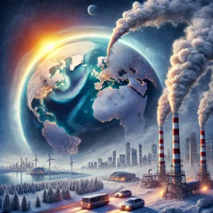 DALL·E 2024-11-24 07.24.05 - A realistic illustration showing the degradation of the ozone layer due to air pollution. The scene features a visualization of the Earth's atmosphere