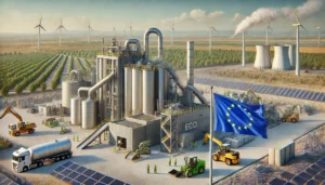 DALL·E 2024-11-25 05.25.27 - A highly realistic industrial scene depicting the implementation of Regional Operational Programs (RPO) in Poland, now including an EU flag prominentl