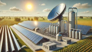 DALL·E 2024-11-26 09.13.06 - A realistic depiction of a hypothetical solar thermal power plant in Poland, featuring parabolic trough collectors concentrating sunlight onto pipes c