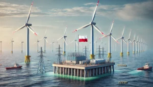 DALL·E 2024-11-26 09.20.24 - A realistic depiction of the Baltica Offshore Wind Farm project in Poland, showcasing large wind turbines installed in the Baltic Sea. The scene featu