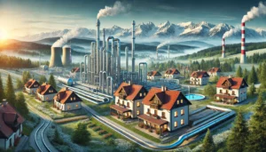 DALL·E 2024-11-26 11.05.53 - A realistic depiction of the Geotermia Podhalańska geothermal plant in Poland, showcasing the use of hot springs for heating buildings. The scene feat