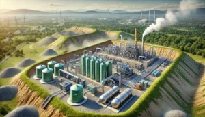 DALL·E 2024-11-26 11.33.37 - A realistic depiction of the landfill gas recovery facility in Szadółki, Gdańsk, Poland. The scene includes a modern gas extraction system with visibl