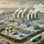 DALL·E 2024-11-26 11.47.48 - A realistic depiction of Poland's Hydrogen Valleys, showcasing modern facilities for green hydrogen production and storage. The scene includes electro