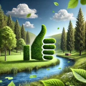 DALL·E 2024-11-28 05.02.49 - A highly realistic and serene illustration symbolizing environmental positivity and sustainability. The scene features a lush green meadow with vibran