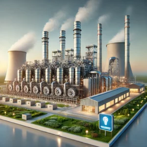 DALL·E 2024-11-29 08.13.17 - A highly realistic and modern illustration of a Combined Cycle Gas Turbine (CCGT) power plant in operation. The facility features a sleek, industrial