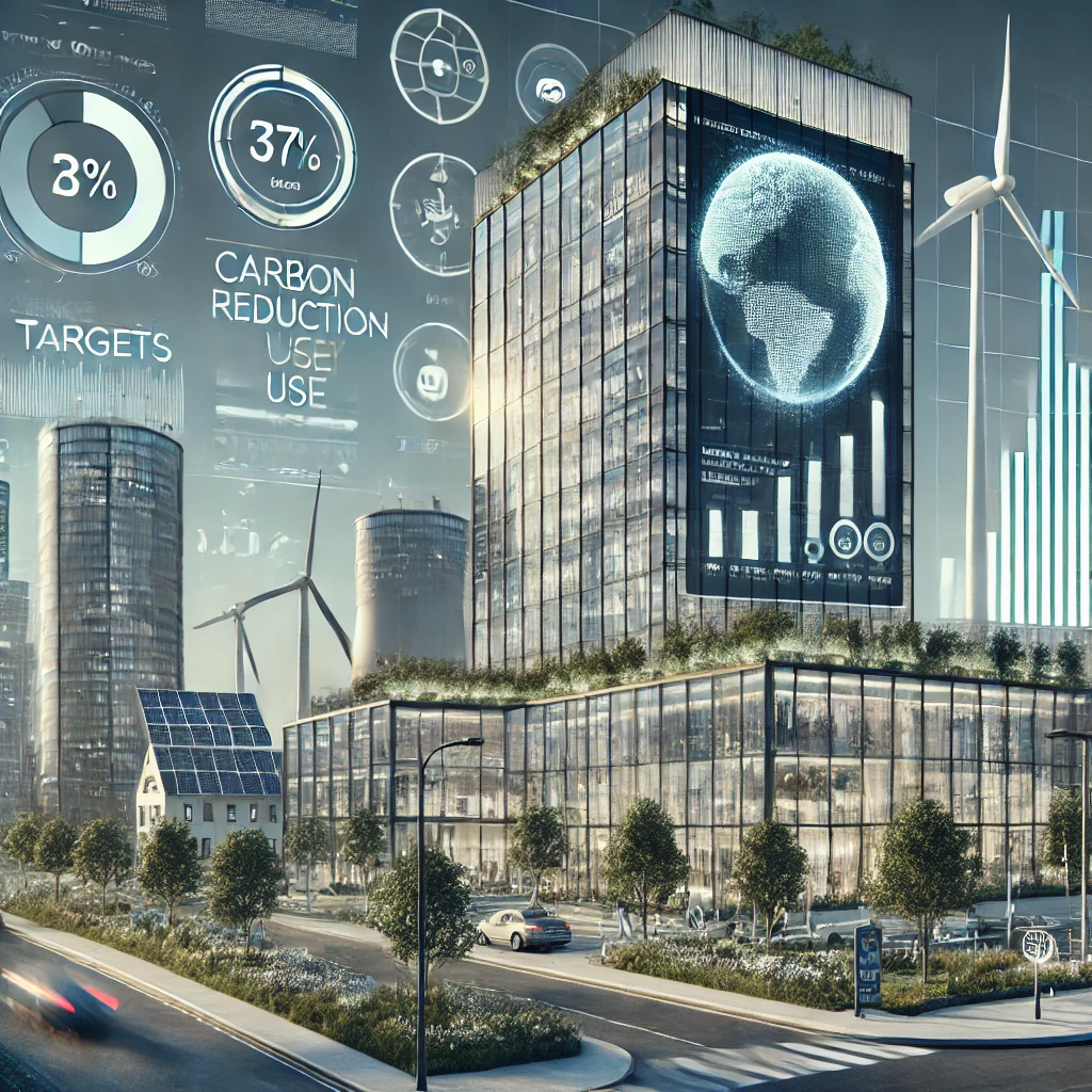 DALL·E 2024-11-30 06.19.36 - A highly realistic and professional illustration representing Science Based Targets (SBT) in the context of corporate sustainability. The scene featur