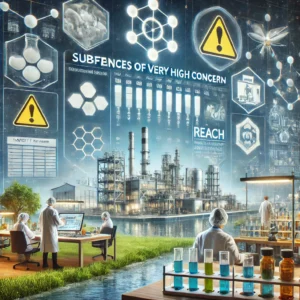 DALL·E 2024-11-30 06.54.40 - A highly realistic and professional illustration representing Substances of Very High Concern (SVHC) under REACH regulations. The scene features a lab