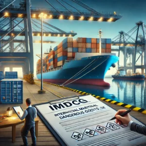 DALL·E 2024-11-30 07.22.45 - A highly realistic and professional illustration representing the IMDG Code (International Maritime Dangerous Goods Code). The scene features a cargo