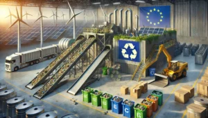 DALL·E 2024-11-30 09.34.28 - A highly realistic graphic representing the concept of waste management in the European Union, inspired by Directive 2008_98_WE. The image features a