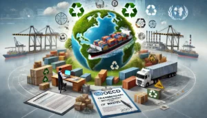 DALL·E 2024-11-30 10.01.50 - A highly realistic depiction of international waste management inspired by the OECD Handbook for Transboundary Movement of Wastes (2001). The image sh