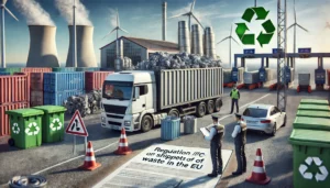 DALL·E 2024-11-30 10.12.56 - A highly realistic depiction of waste management inspired by Regulation (EC) No 1013_2006 on shipments of waste in the EU. The image shows a cargo tru