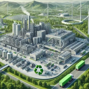 DALL·E 2024-11-30 15.47.03 - A highly realistic and professional illustration representing zero waste production. The scene features a modern, eco-friendly factory with closed-loo