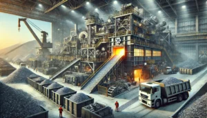 DALL·E 2024-12-04 05.25.52 - A realistic depiction of a steel recycling facility showcasing the process of melting and transforming scrap steel into new products. The scene featur