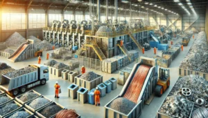 DALL·E 2024-12-04 05.27.46 - A realistic depiction of a recycling facility processing non-ferrous metals such as aluminum, copper, and zinc. The scene features advanced machinery