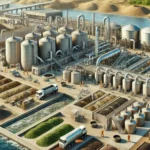 DALL·E 2024-12-04 07.16.51 - A highly realistic depiction of a recycling facility processing sewage sludge from wastewater treatment plants. The scene includes anaerobic digesters