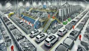 DALL·E 2024-12-04 07.24.09 - A highly realistic depiction of a facility recycling automotive waste, focusing on processes like metal recovery, component regeneration, and recyclin