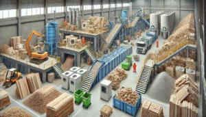 DALL·E 2024-12-04 07.27.25 - A highly realistic depiction of a recycling facility for bulky waste, including furniture and household appliances (e.g., refrigerators, washing machi