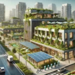 DALL·E 2024-12-04 08.45.12 - A highly realistic depiction of a LEED-certified sustainable site featuring eco-friendly urban infrastructure. The scene includes green roofs, rainwat